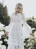 Casual Dresses Eshin 2023 Summer White Lace Hollow Out Dress Flare Sleeve Loose With Lined Elegant Super Long Holiday Women TH2768