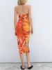 Robes décontractées Femmes Boho Tie-Dye Imprimer Off-Shoulder Midi Dress Élégant Bustier Bodycon Tube Y2K Summer Parties Avec Dos Nu Design