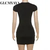 Casual Dresses GLCMYAYA Women Solid Hollow Out Black Hole Spliced O-Neck One-step Skirt Dress 2023 Sexy & Club Party Night Slim Mini