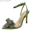 Scarpe eleganti Liyke Summer Party Wedding Stripping Tacchi alti Sexy Crystal Bow Toe Dita angolate Pompa da donna Sandali trasparenti in PVC Verde Z230711