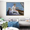 Female Canvas Art Boating Couple Edouard Manet Paintings Handmade Romantic Modern Bedroom Decor