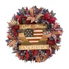 Dekoratif çiçekler Amerikan bayrağı yapay çelenk bağımsızlık günü 16inch yuvarlak asılı ön kapı açık duvar dekorasyonu