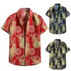 Fritidsskjortor för män Sommarmode Polyester Bomull Hawaiian Flower Skjorta Kortärmad Blusar med nedfällbar krage Toppar Strand