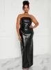 Casual Dresses Women Chic Faux Leather Maxi Dress Strapless Vintage Sleeveless Bodycon Long Stretch PU Party Back Split Custom