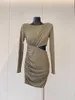 Casual Dresses 2023 Spring Heavy Beaded Cutout Waist Women Sexy Slim Bodycon Short Dress