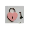 Key Rings Creative Alloy Heart Shape Keys Padlock Mini Archaize Concentric Lock Vintage Old Antique Door Locks With New Pure Colors Dhbsz