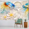 Tapestries 3D Goldfish Flowers Tapestry Natural Scenery Wall Hanging Carpets Beauty Dorm Home Decor R230710