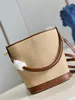 10A speglad kvalitet SAINT JACQUES Designer dam raffia strandväska äkta kalvläder BUCKET shopping Handväska clutch crossbody handväska axelväska