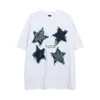 Camiseta masculina de manga curta com remendo jeans Stars Top de rua masculino de verão