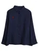 Blusas femininas 107-122 cm busto/primavera feminina solta para todos os jogos azul verde bordado confortável tecido natural camisas/blusas de linho lavadas com água