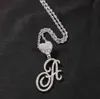 Collane con ciondolo Iced Out A-Z Lettere scritte in corsivo Collana con ciondolo Love Heart Hoop Charm con collane in corda da 24 pollici Zirconia Gioielli Hiphop x0711 x0711