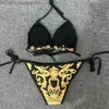 Women's Swimwear New Sexy Swimwear Gold Flower Print Two Piece Bikini Women's Brazilian Bathroom Swimwear 2023 Women's Swimwear Beach Bikini Z230712