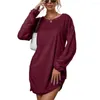 Casual Dresses Office Lady Dress Plush Solid Color Spring Autumn Elegant Pure For Women 2023 Daily Wear Army Green 3XL