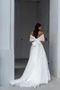 خط مثير لفساتين للعروس قبالة الكتف أورجت فستان الزفاف القوس القوس عديمة الذروة شق الشق الطويل مصمم العباءات الزفاف القطار