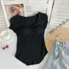 女性の Tシャツ夏のファッションセクシーな純粋な欲望ガールスクエアカラー半袖 Tシャツ女性スリム不規則な胸パッドワンピーストップ