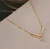 Ketten Silber Farbe Micro-Intarsien Die Buchstabe V Halskette Für Frauen Französisch Licht Luxus Schlüsselbein Kette Großhandel