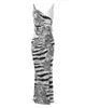 Fritidsklänningar Zebra Stripe Tie Dye Print Hög slits Dragsko Maxiklänning 2023 Kvinnor Y2k Midja Sommar Vestidos Fest Sexig