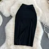 Skirts Summer Midi Cotton Dress Women's Elastic Waist Cross Split Pencil skirt Girls' Pure Thin Bottom Black Grey 230710