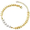 Strand Advanced Laurel Leaf Natural Freshwater Pearl Bracelet Femme Minorité Forêt Étudiant Artisanat Gland Personnalité Simple