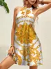 Basic Casual Dresses Summer Mini Halter Dress Golden Pattern Women's Off Shoulder Tie Back Sleeveless Dresses Sexy Party Beach Sundress Vestidos 230710