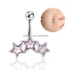 Navel Bell Button Rings Piercing per le donne Sfocatura Colore bianco Pietra Zircone Stella Acciaio chirurgico Summer Beach Fashion Body Jewelry Dro Dh059