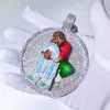 VVS Moissanite Iced Out Border Round Medallion Memorial Picture Emamel Photo Frame Pendant