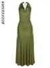 Robes décontractées BOOFEENAA strass frange licou dos nu une ligne Maxi élégant Sexy robes de soirée femmes robe de soirée vert C71-DD41