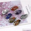 Charms Wire Wrapped Coffin Fortune Tree Of Life Natural Stone Pink Quartz Healing Crystal Tiger Eye Amethyst Pendants For Necklace J Dhnge