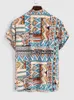 Camisas casuais masculinas para homens Blusas étnicas estampadas tribais Camisas streetwear de verão com lapela férias mangas curtas blusas com bolso 230711