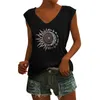 T-shirts pour femmes Sun Moon Letter Print Tank Top Hide Belly Basic Slim Col en V Chemise décontractée confortable