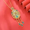 Ketten Inspiration Emaille Blume Quasten Halsketten Natürliche Jade Wassertropfen Anhänger Licht Luxus Antikes Gold Handwerk Schmuck