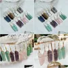 Dangle Chandelier Healing Natural Stone Earrings Irregar Rec Long Tassel Pendum Amazonite Lapis Pink Quartz Purple Crystal Drop Ea Dhezw