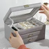 Boxes Jewelry Boxes Luxury Handheld Organizer Travel Jewellery Case Portable Box PU Storage Earring Holder 230710