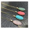 Anhänger Halsketten Naturstein Tigerauge StoneTurquoise Opal Rosa Kristall Oval für Frauen Reiki Heal Pendum Charms Halskette Drop Del Dhqcz