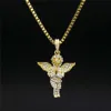 Pendant Necklaces Hip Hop Gold Plated Necklace Iced Out Rhinestone Crystal Jewelry Set With Angel Jesus Pendants Necklaces Chain Hot Sale x0711