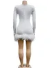 Abiti casual di base Beyprern Elegante mini abito sottile in piuma bianca con piume di lusso Donna Abiti da sera per feste di compleanno Abbigliamento Clubwear femminile 230710