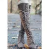 Stivali BONJOMARISA Classic Brand Stubby High Heels Lace Vintage Stivali alti al ginocchio da donna Designer Comode Walking Denim Scarpe da donna L230711