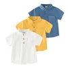 Детские рубашки мандариновые воротнички летние льняные хлопок с коротким рукавом малыш
