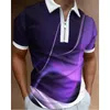 Polos pour hommes Summer Men's Zipper Polo Fashion Polo Polo à imprimé rayé Men Streetwear Casual Short à manches T-shirt Men Polos Tops 230710