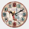 Zegary ścienne Vintage okrągły drewniany zegar klasyczny Horloge Murale Art nie tyka dekoracji wnętrz Grand Vin De France
