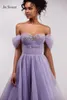 Party Dresses Cute Off Shoulder Navy Cocktail A-line Tulle Short Gown Custom Made Lilac Prom Dress With Crystals