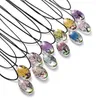 Chains Transparent Oval Tree Of Life Real Natural Dried Flower Glass Pendant Leather Chain Necklace Daisy Blomoss Petal Dangle