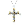 Hänghalsband 2020 Ny ankomst unika ins lyxsmycken 925 Sterling Silver Princess Cut Topaz Cross Pendant Party Women Wedding Link Chain Necklace Gift X0711