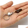 Key Rings Natural Stone Healing Hexagonal Pointed Reiki Chakra Gem Pendant Keychain Ring For Women Girls Drop Delivery Jewelry Dhlpx