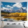 Arazzi Mountain Rolling Lake Scenery Art Tapestry Golden Forest Wall Hanging Panno Sfondo Beach Mat Dorm Home Decor R230710