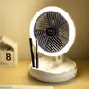 Ventiladores elétricos em 1 Ventilador de acampamento dobrável com luz LED Ventiladores recarregáveis USB de 2400mAh Circuladores de ar montados na parede Ventilador de resfriamento de ar portátil