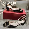 Scarpe eleganti 2023 Runway Décolleté con fibbia quadrata Donna Summer Slingback Sandali con tacco alto poco profondi Banchetto formale sexy Colore della miscela Mujer