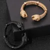 Bracciale rigido in acciaio inossidabile placcato oro gotico con testa di leone e lupo, bracciale aperto per uomo, uomo, ragazzo, a portata di mano, accessori per gioielli, manici 230710