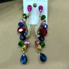 Brincos pendentes lindos multicoloridos em forma de gota d'água de cristal nupcial longo brinco de casamento grande para mulheres acessórios de joias de formatura