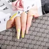 False Nails 3D Fake Accessories Fluorescent Yellow Nail With Glitter Diamond Long French Coffin Tips Faux Ongles Press On